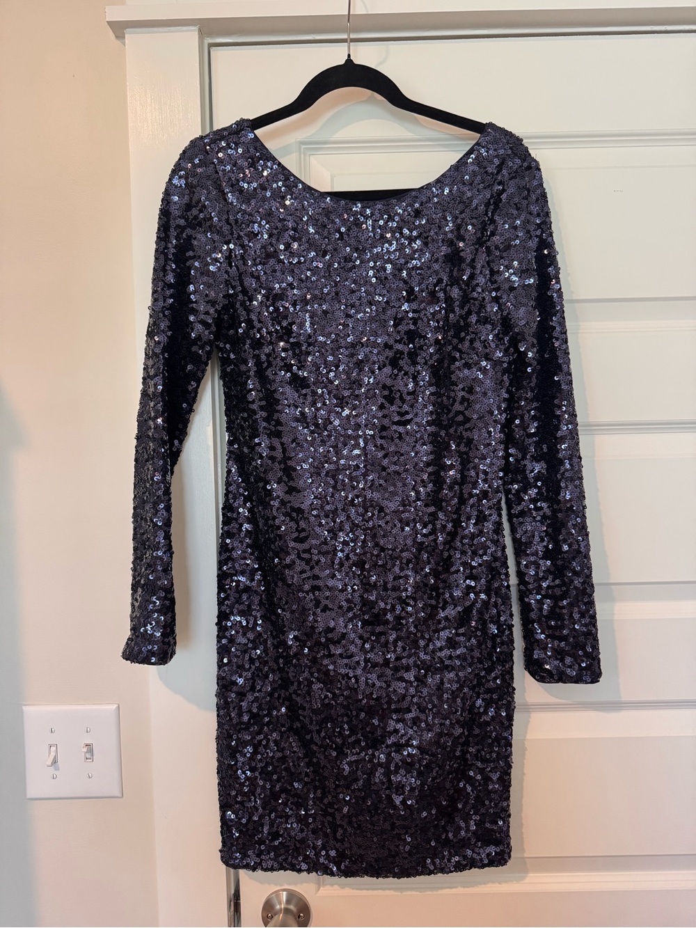 Jessica Simpson Navy Sequin Long-Sleeve Cocktail Dress
